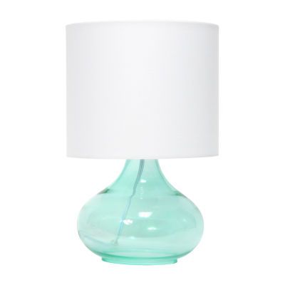 Simple Designs Glass Raindrop Table Lamp with Fabric Shade
