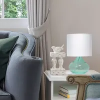 Simple Designs Glass Raindrop Table Lamp with Fabric Shade