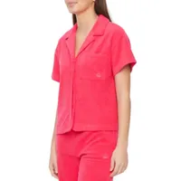 Juicy By Juicy Couture Towel Terry Womens Short Sleeve Regular Fit Button-Down Shirt