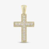 Mens /4 CT. T.W. Natural Diamond 10K Gold Cross Pendant