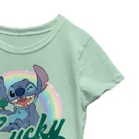 Disney Collection Little & Big Girls Crew Neck Short Sleeve Lilo Stitch Graphic T-Shirt