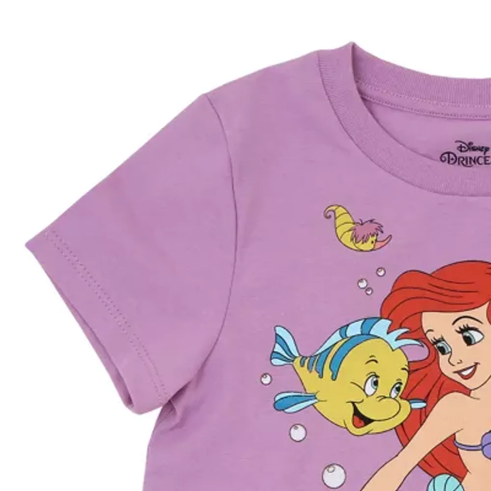 Disney Collection Little & Big Girls Crew Neck Short Sleeve Ariel The Little Mermaid Graphic T-Shirt