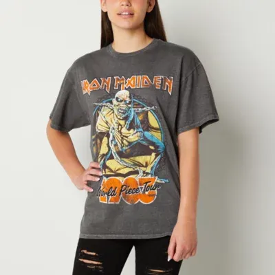 Juniors Iron Maiden World Piece Tour 1983 Womens Round Neck Short Sleeve Oversized Graphic T-Shirt