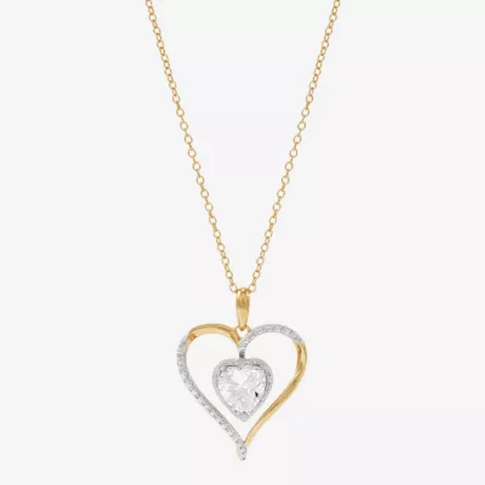 Womens Diamond Accent Lab Created White Sapphire 14K Gold Over Silver Heart Pendant Necklace