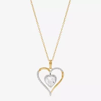 Womens Diamond Accent Lab Created White Sapphire 14K Gold Over Silver Heart Pendant Necklace