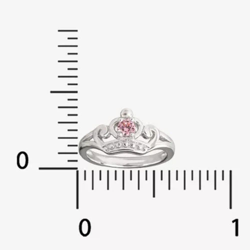 Disney Collection Girls Pink Cubic Zirconia Sterling Silver Princess Cocktail Ring