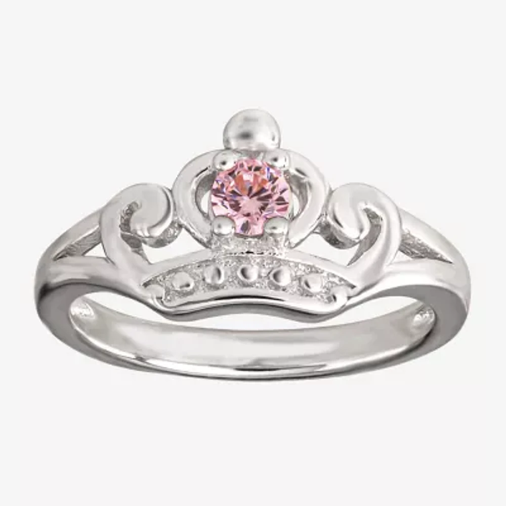 Disney Collection Girls Pink Cubic Zirconia Sterling Silver Princess Cocktail Ring