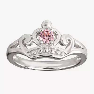 Disney Collection Girls Pink Cubic Zirconia Sterling Silver Princess Cocktail Ring