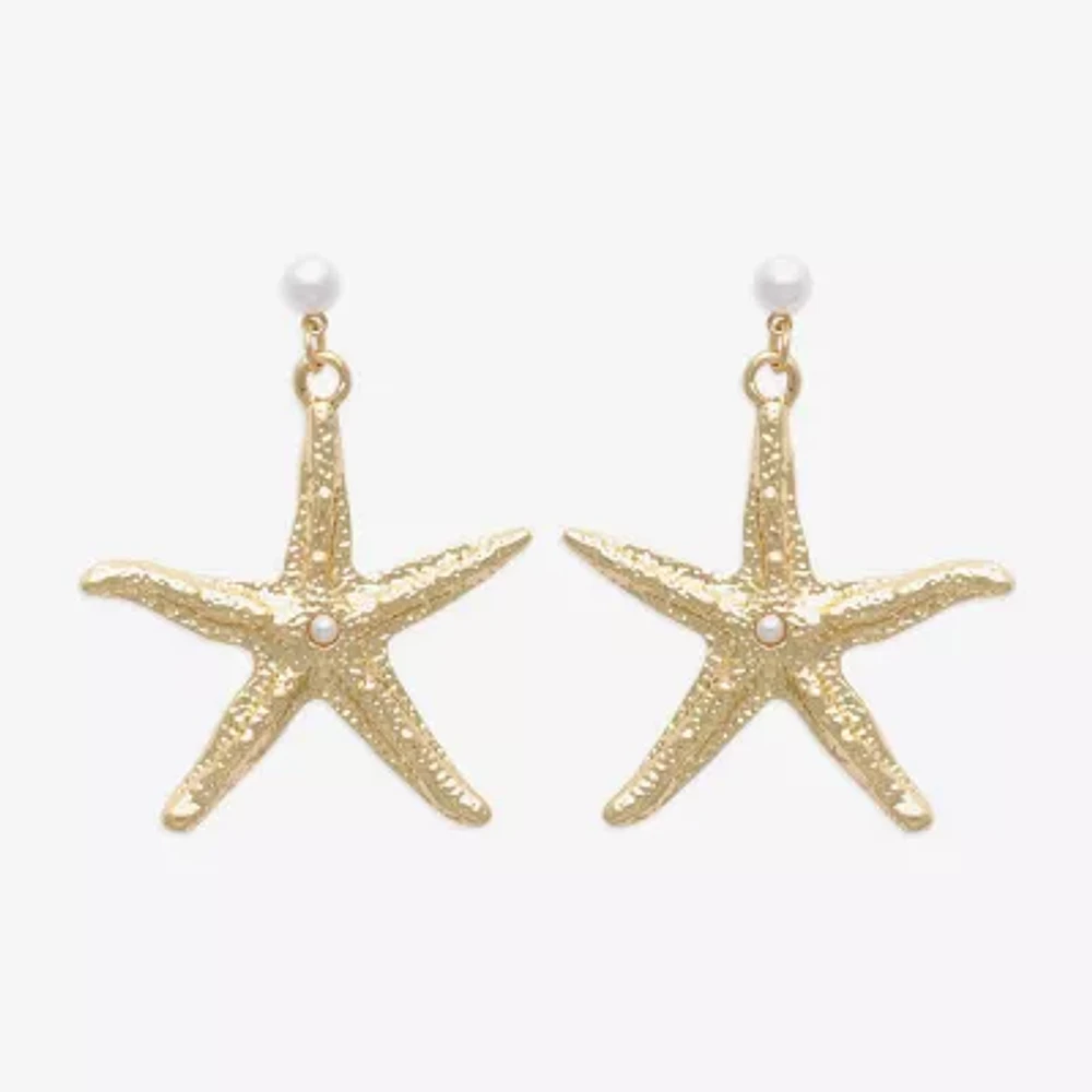 Bijoux Bar Gold Tone Starfish Simulated Pearl Drop Earrings