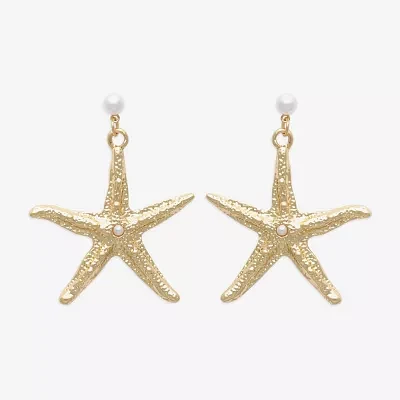 Bijoux Bar Gold Tone Starfish Simulated Pearl Drop Earrings