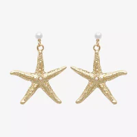 Bijoux Bar Gold Tone Starfish Simulated Pearl Drop Earrings