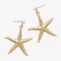 Bijoux Bar Gold Tone Starfish Simulated Pearl Drop Earrings