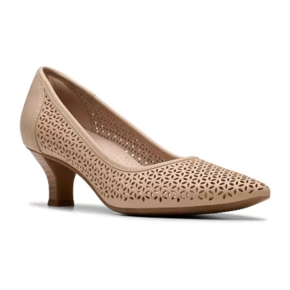Clarks Womens Kepley Sky Pointed Toe Flared Heel Pumps