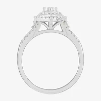 Womens 1/2 CT. T.W. Natural White Diamond 10K White Gold Pear Halo Engagement Ring