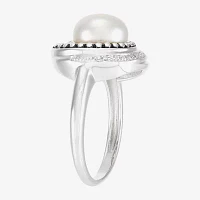 Womens 1/8 CT. T.W. 8.5MM White Cultured Freshwater Pearl Sterling Silver Round Cocktail Ring