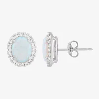Lab Created White Opal Sterling Silver 10.3mm Oval Stud Earrings