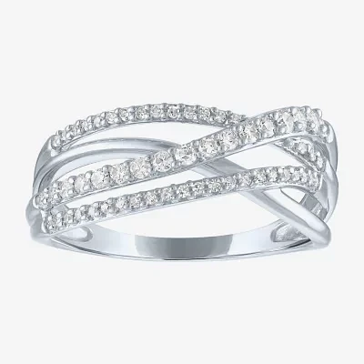 (G-H/I1-12) Womens 1/3 CT. T.W. Lab Grown White Diamond 10K Gold Crossover Cocktail Ring