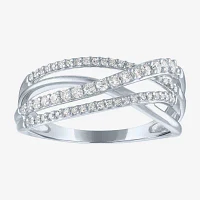 (G-H/I1-12) Womens 1/3 CT. T.W. Lab Grown White Diamond 10K Gold Crossover Cocktail Ring