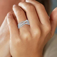 (G-H/I1-12) Womens 1/3 CT. T.W. Lab Grown White Diamond 10K Gold Crossover Cocktail Ring
