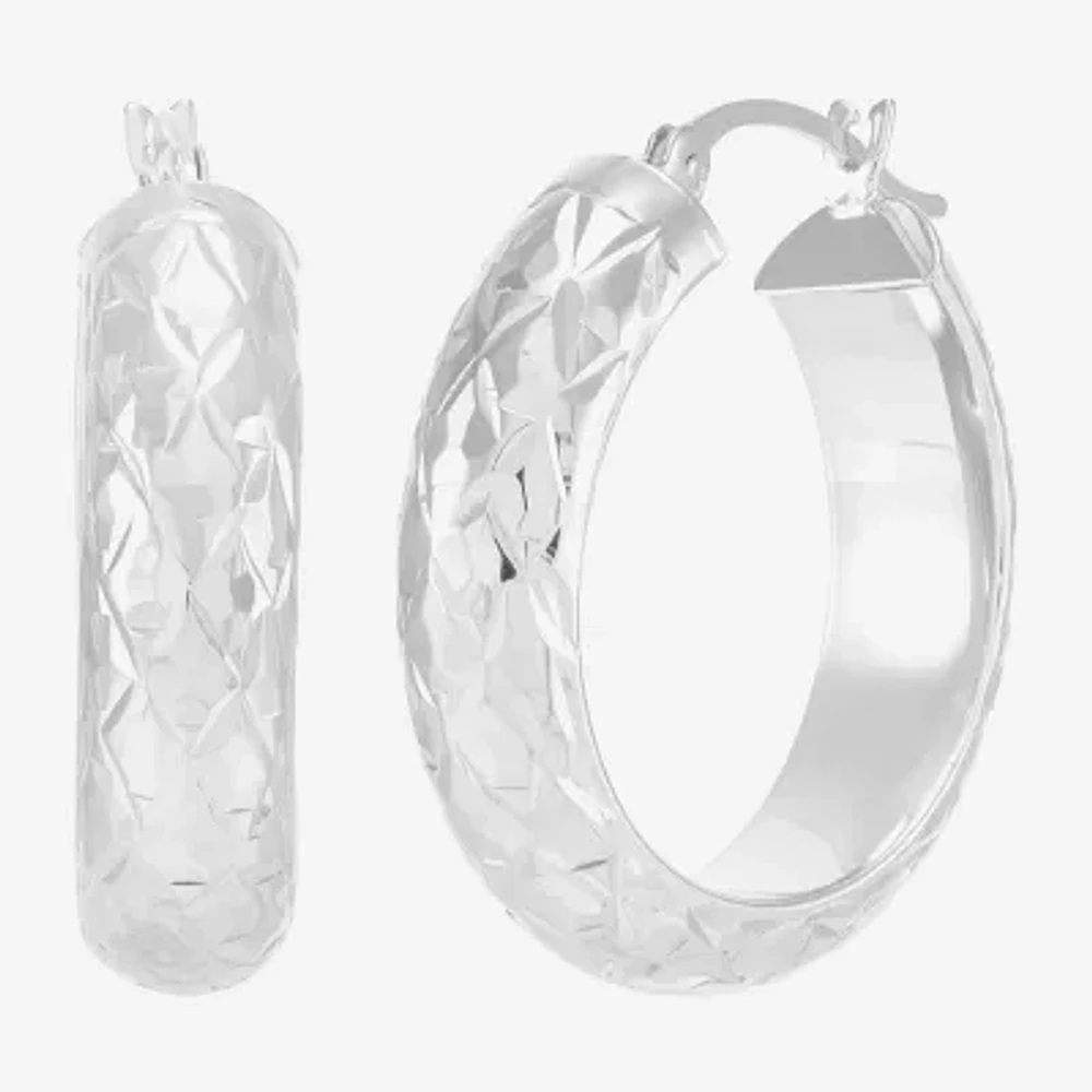 10K White Gold 20mm Round Hoop Earrings