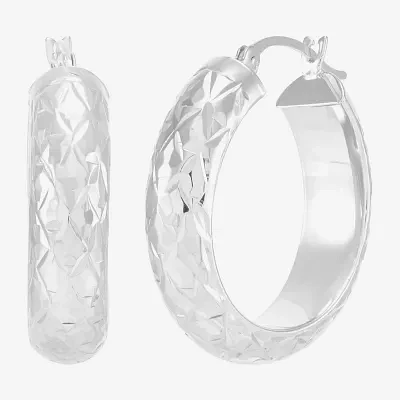 10K White Gold 20mm Round Hoop Earrings