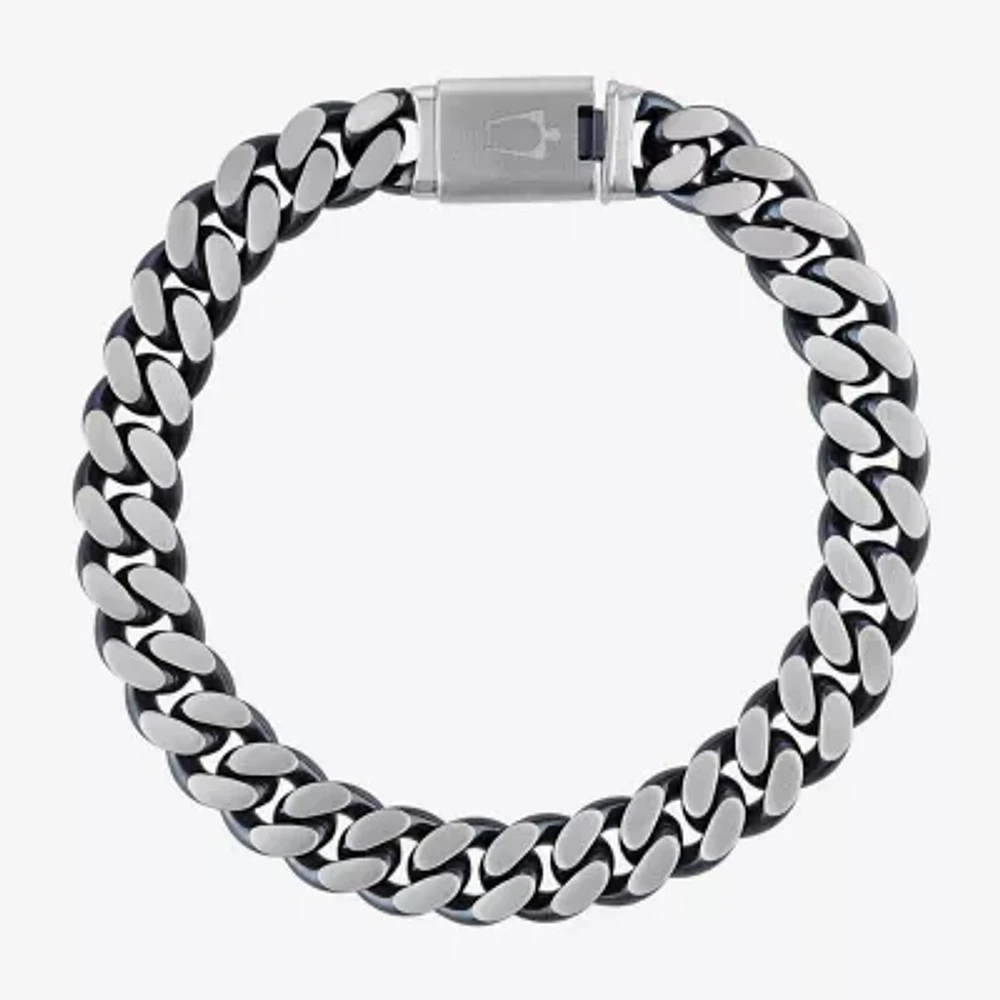 Bulova Stainless Steel 8 1/2 Inch Solid Curb Chain Bracelet