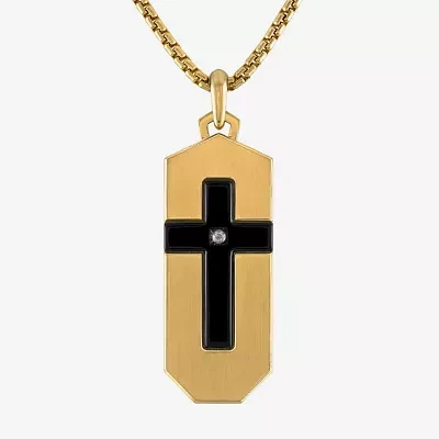Bulova Mens Diamond Accent Natural White Diamond Accent Stainless Steel Cross Dog Tag Pendant Necklace