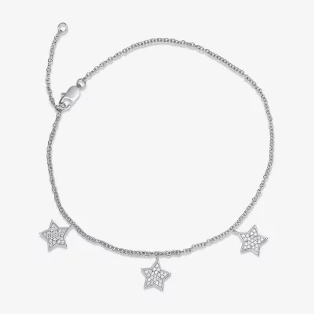 Sterling Silver 10 Inch Solid Cable Star Ankle Bracelet