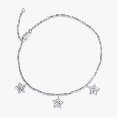 Sterling Silver 10 Inch Solid Cable Star Ankle Bracelet