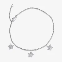 Sterling Silver 10 Inch Solid Cable Star Ankle Bracelet