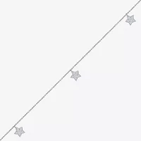 Sterling Silver 10 Inch Solid Cable Star Ankle Bracelet