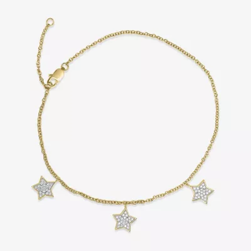 14K Gold Over Silver 10 Inch Solid Cable Star Ankle Bracelet