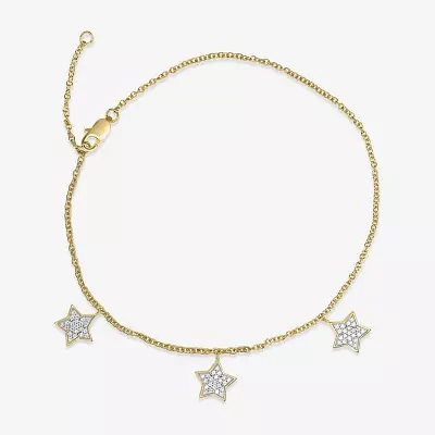 14K Gold Over Silver 10 Inch Solid Cable Star Ankle Bracelet