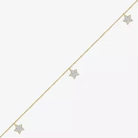 14K Gold Over Silver 10 Inch Solid Cable Star Ankle Bracelet