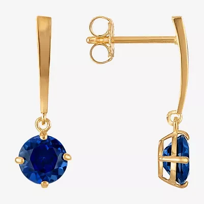 Lab Created Sapphire 14K Gold Over Silver Sterling Round Drop Earrings