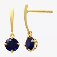Lab Created Sapphire 14K Gold Over Silver Sterling Round Drop Earrings