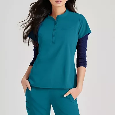 Barco Unify But163 Mission 1-Pocket Womens Plus Tall Henley Neck Short Sleeve Stretch Fabric Moisture Wicking Wrinkle Resistant Scrub Top