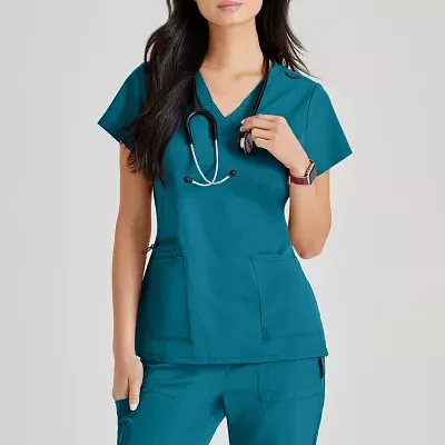 Barco Unify But167 Purpose 4-Pocket Womens V Neck Short Sleeve Stretch Fabric Moisture Wicking Wrinkle Resistant Scrub Top