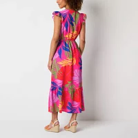 52seven Womens Short Sleeve Floral Fit + Flare Dress