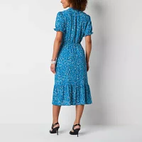 Brannan Womens Short Sleeve Confetti Midi Fit + Flare Dress
