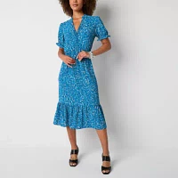 Brannan Womens Short Sleeve Confetti Midi Fit + Flare Dress