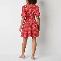 Danny & Nicole Womens Short Sleeve Floral Fit + Flare Dress