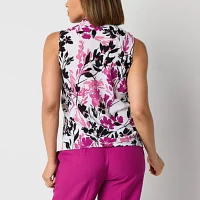 Black Label by Evan-Picone Womens Split Tie Neck Sleeveless Blouse