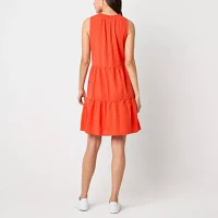 St. John's Bay Womens Sleeveless Embroidered Striped A-Line Dress