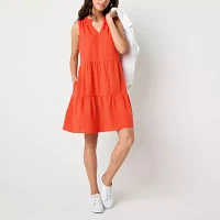 St. John's Bay Womens Sleeveless Embroidered Striped A-Line Dress