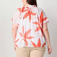Liz Claiborne Plus Womens Short Sleeve Blouse