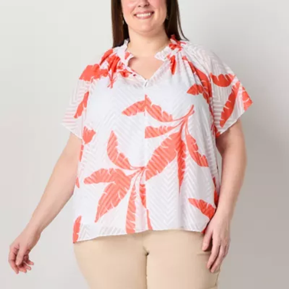 Liz Claiborne Plus Womens Short Sleeve Blouse