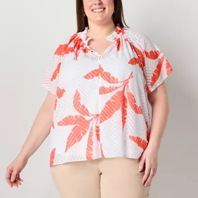 Liz Claiborne Plus Womens Short Sleeve Blouse
