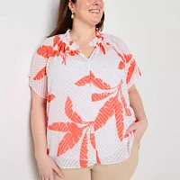 Liz Claiborne Plus Womens Short Sleeve Blouse