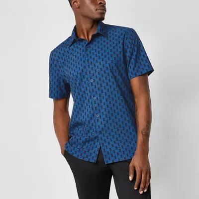 Stylus Mens Regular Fit Short Sleeve Checked Button-Down Shirt